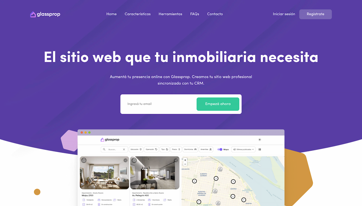 Mapa interactivo mostrando pins de propiedades en distintos barrios con filtros aplicados
